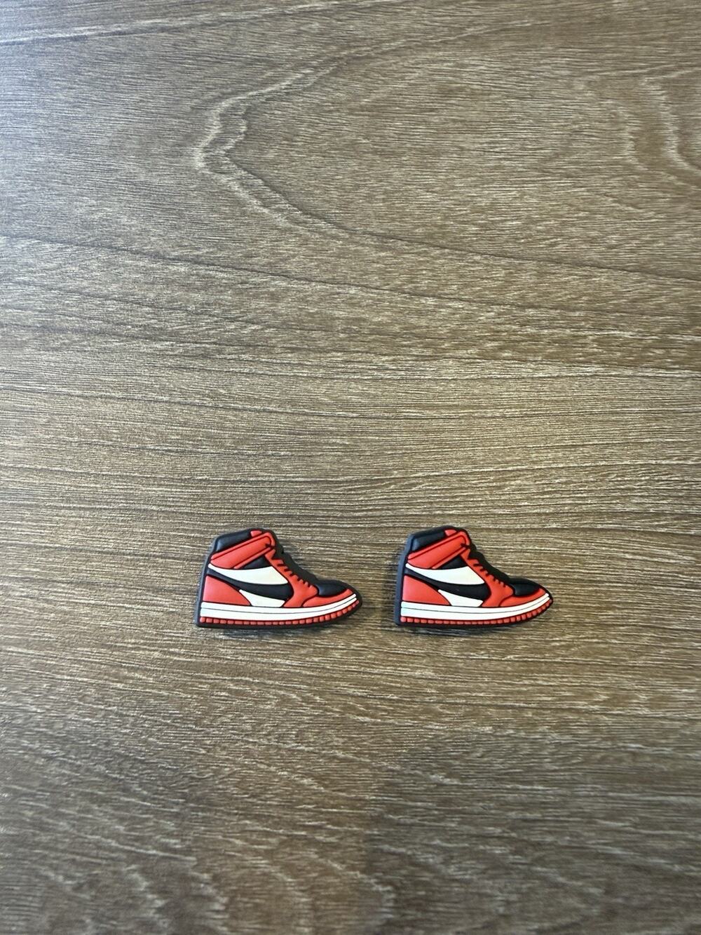 2pc Air Jordan 1 Chicago Bred Toe Sneaker Croc Charms Jibbitz Pair Kicks Pins